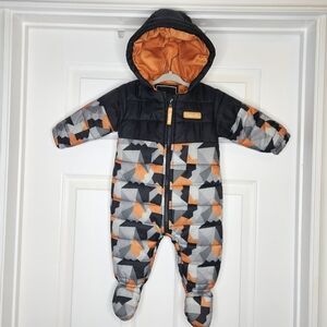 Bench Baby Puffer Bunting Suit Gray Black Orange Patterned Size 3-6M